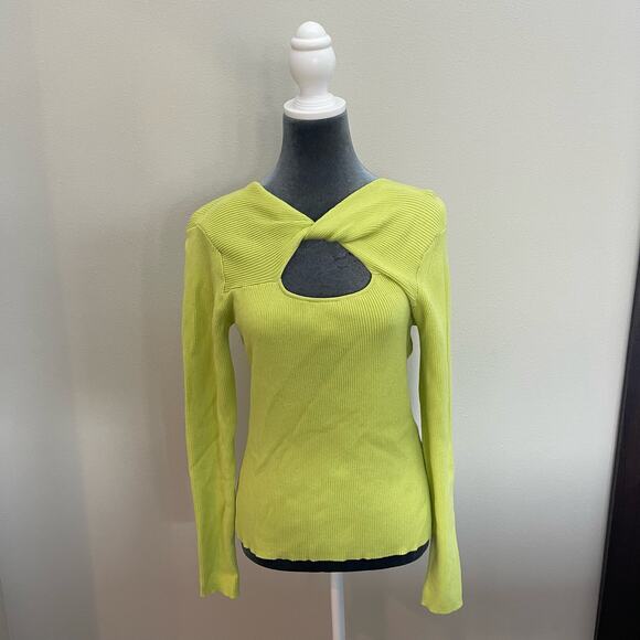 Samsøe Samsøe Everly Twist Front Organic Cotton Lime Green Sweater Size XL - Picture 4 of 10